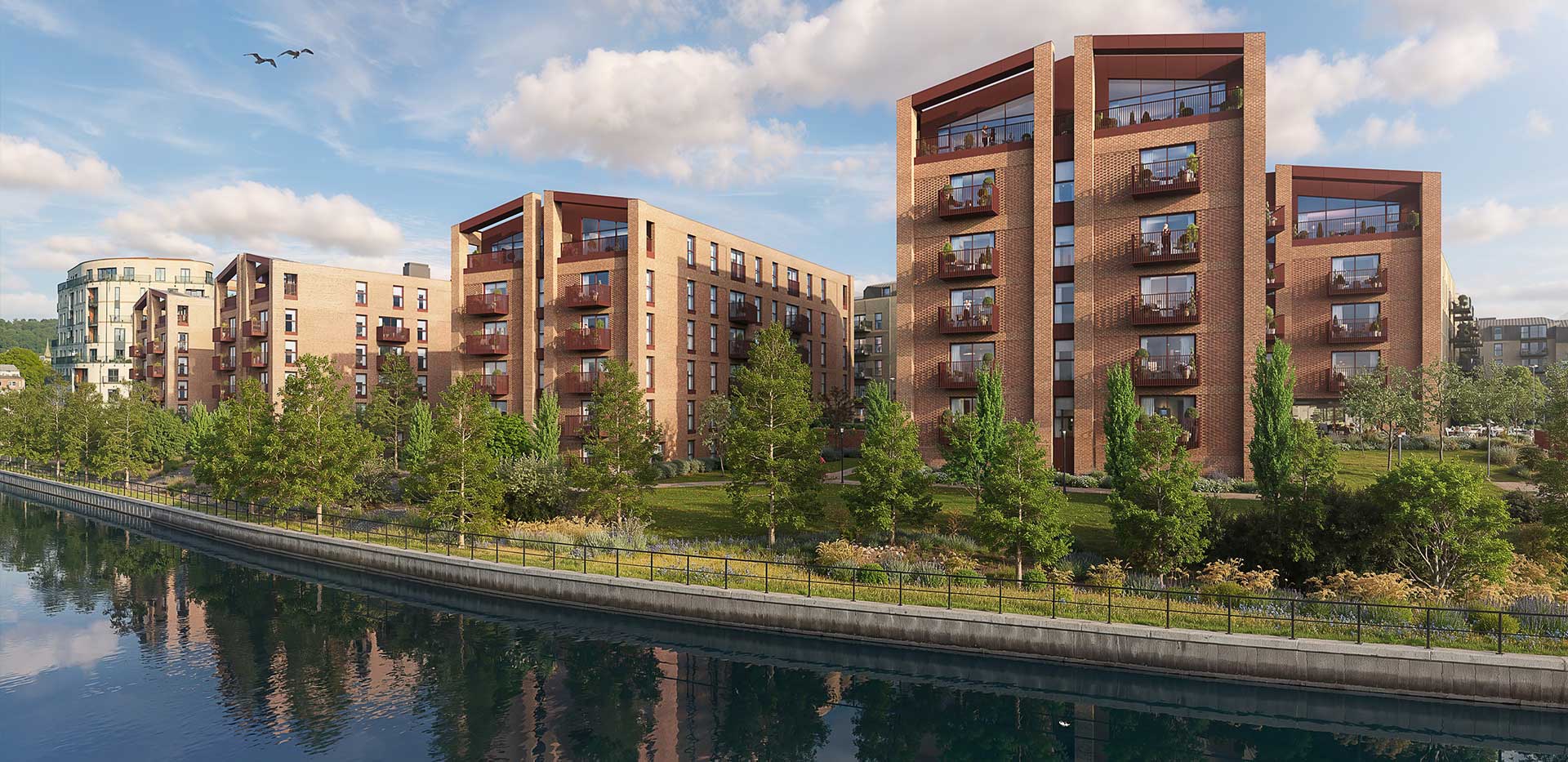 One Waterside, Exterior CGI, Buildings Along the River